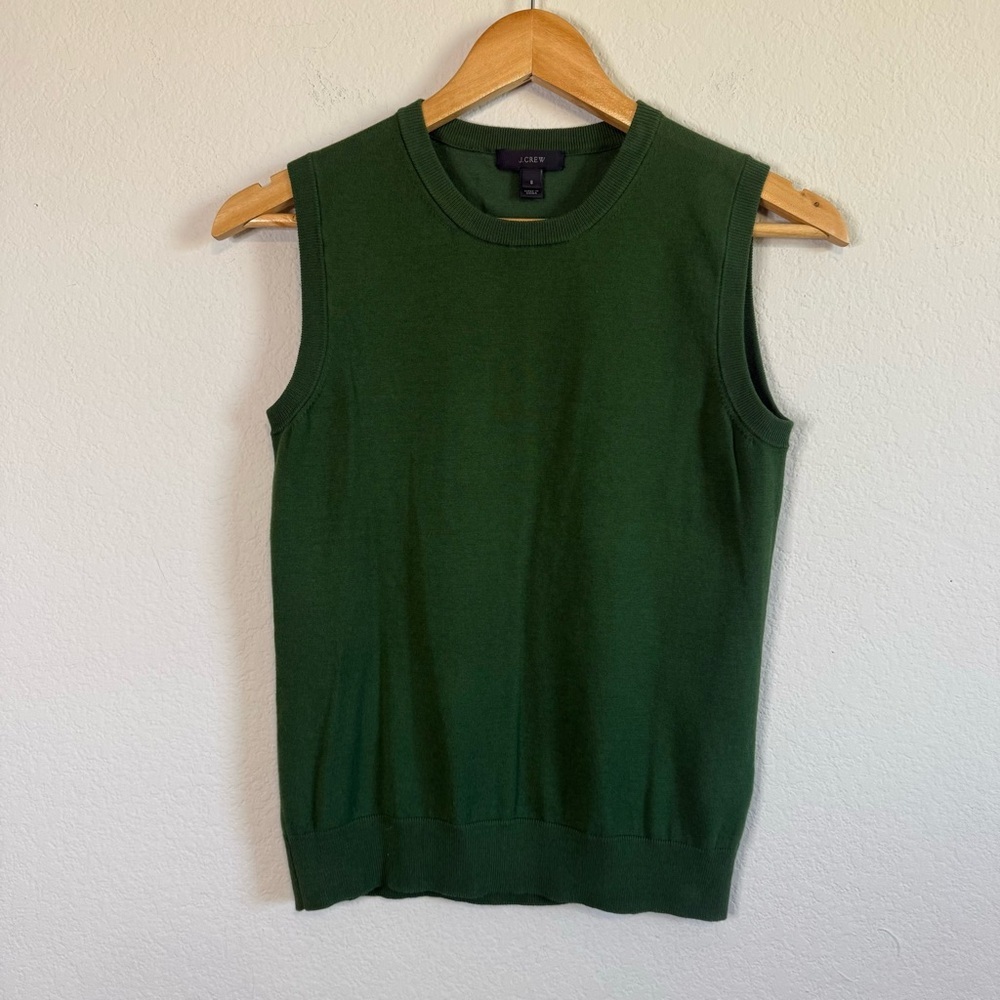 J Crew Dark Green Cotton Jackie Shell Sleeveless Sweater Vest Pullover Sze Small